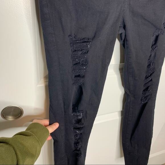 Frame Le Skinny De Jeanne Black Heavily Distressed Skinny Ankle Jeans Size 27 - Picture 6 of 8